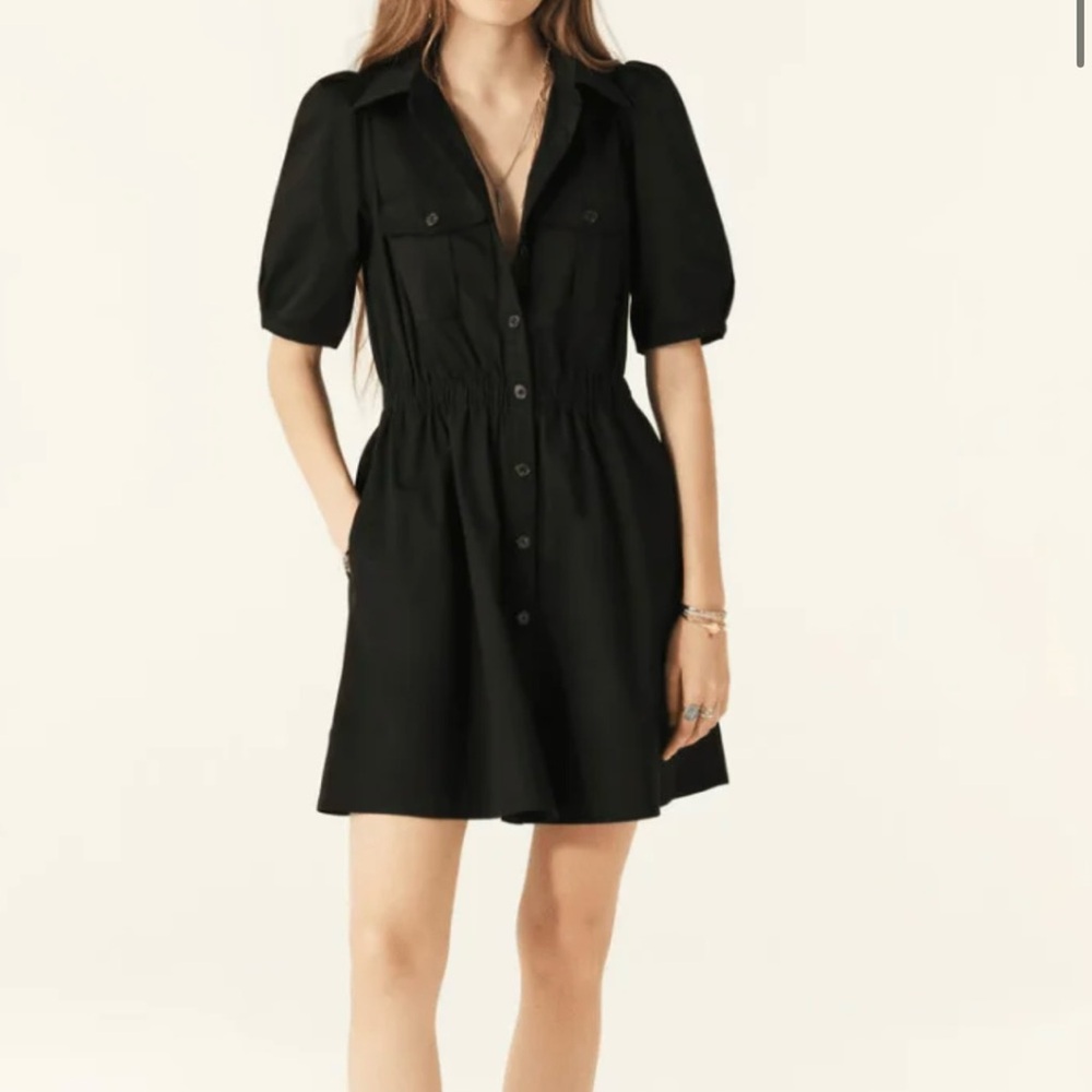 ba&sh Black Puff Sleeve Mini Dress